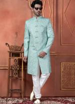 Silk Green Wedding Wear Computer Thread Readymade Sherwani Set